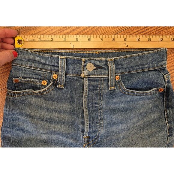 Levi's Wedgie Straight Leg Jeans Womens Sz 25 Dark Wash Distressed Button Fly - Picture 4 of 11